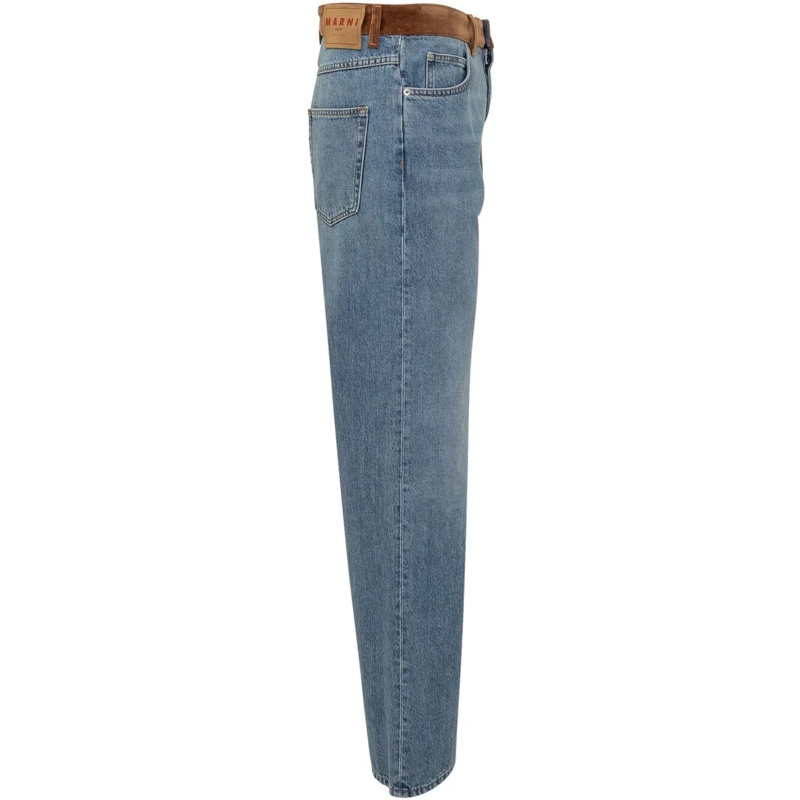 Marni Jeans Boyfriend Jeans A Gamba Larga con Dettaglio in Suede Marni blau(Image 4)