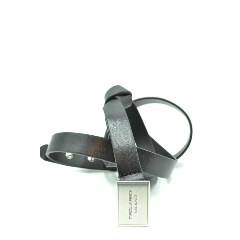 Dsquared2 Gürtel Sleek Leather Belt With Square Metallic Buckle Grey