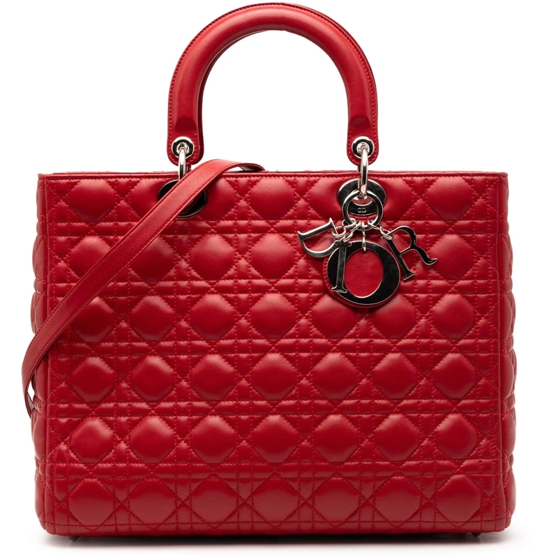 Christian Dior Schultertasche Large Lambskin Cannage Lady Dior rot