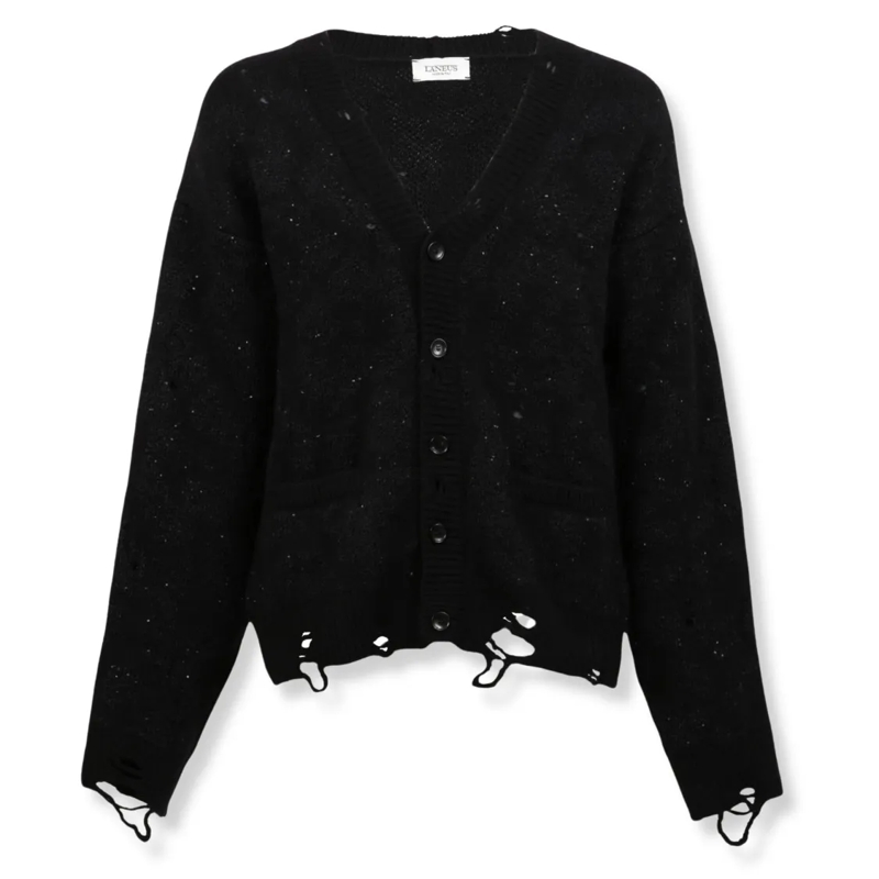 Laneus Strickjacke Textured Knit Cardigan With Button-Up Front Black