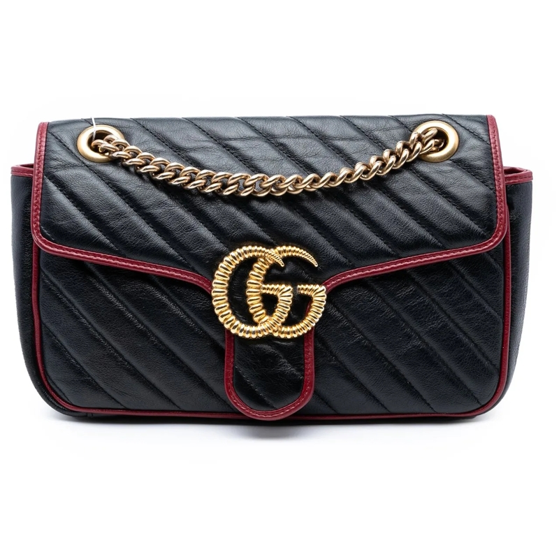 Gucci Sac à bandoulière Medium GG Marmont Matelasse Diagonal Leather Torch schwarz