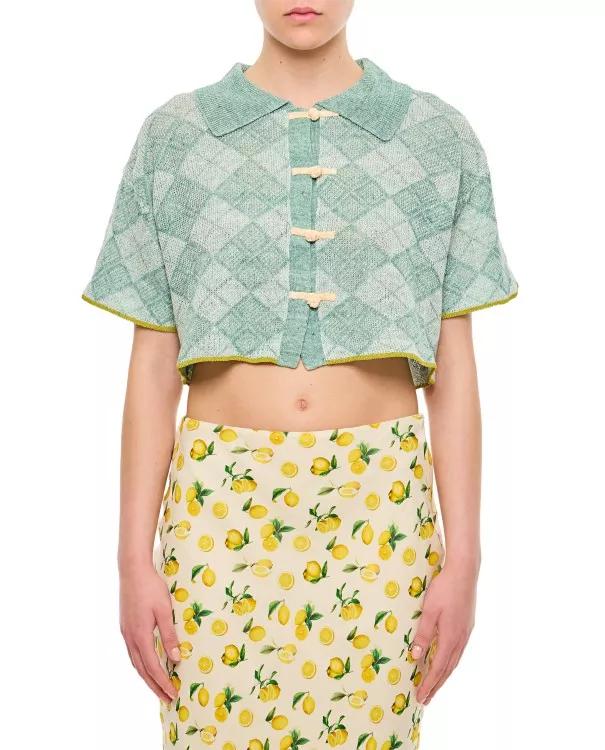 Yanyan - Argyle Boxy Crop Shirt - Größe M - grün