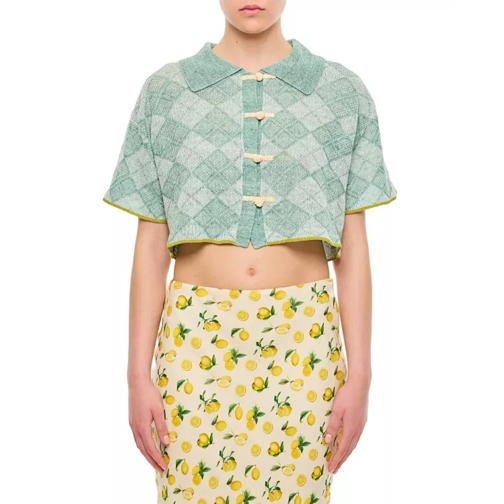 Yanyan Argyle Boxy Crop Shirt Green 