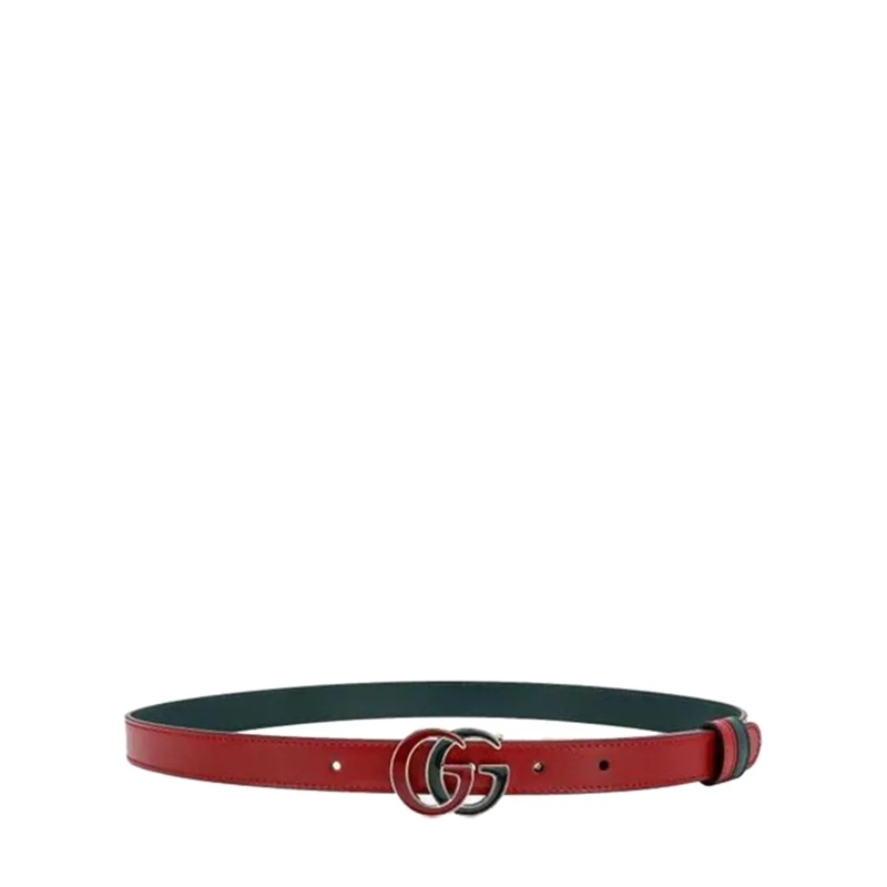 Gucci Riem Narrow Red Leather Belt With Double-G Buckle Red