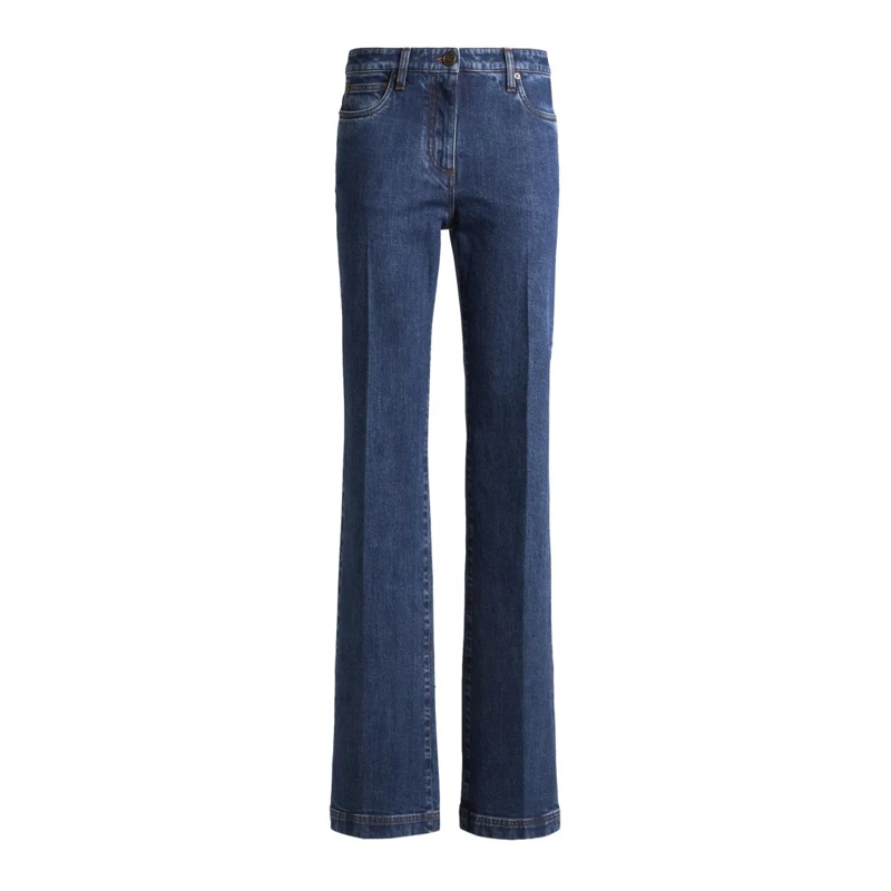 Etro Jeans Straight-Leg Blue Denim Jeans With Embroidered Log Blue