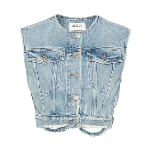 Agolde Leo Cotton Blue Denim Vest Blue Jeans-Jacken