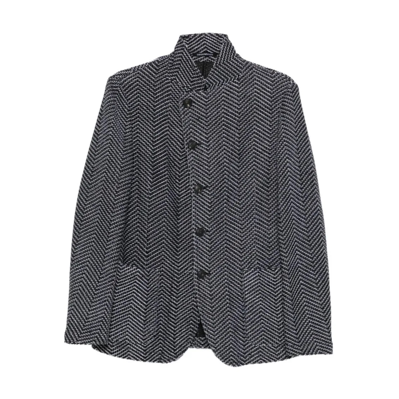 Emporio Armani Blazer Chevron Pattern Casual Jacket With High Collar Grey