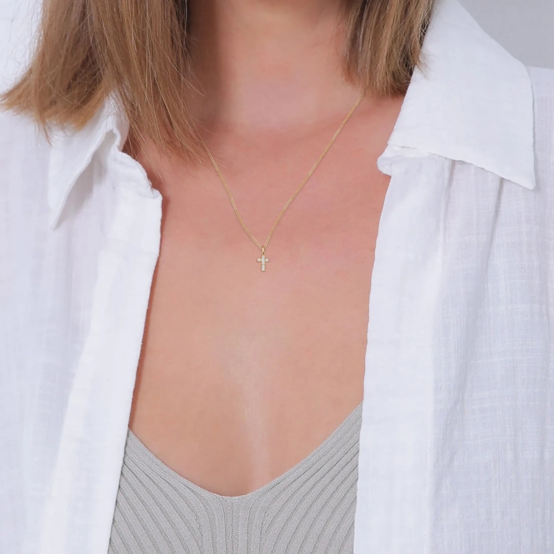 Elli Mittellange Halskette Halskette Kreuz Religion Glaube Symbol Topas 585 G gold(Image 7)