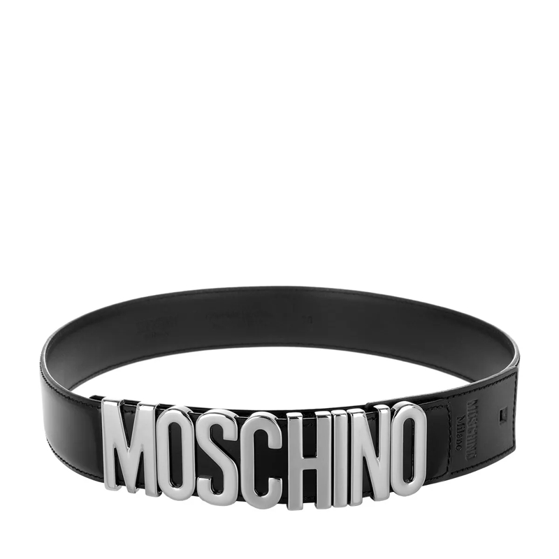 Moschino Ledergürtel Calf Leather Logo Belt Black/Silver(Image 3)