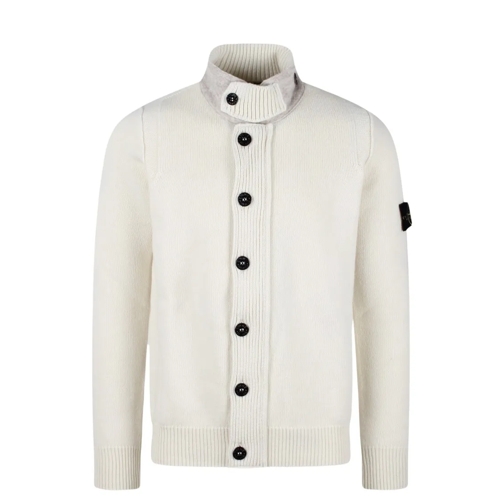 Stone Island Lambswool Zip Knit Cardigan White Cardigan