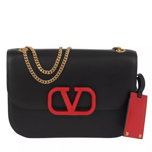 Valentino Garavani V Lock Small Leather Black/Rouge Pur Satchel