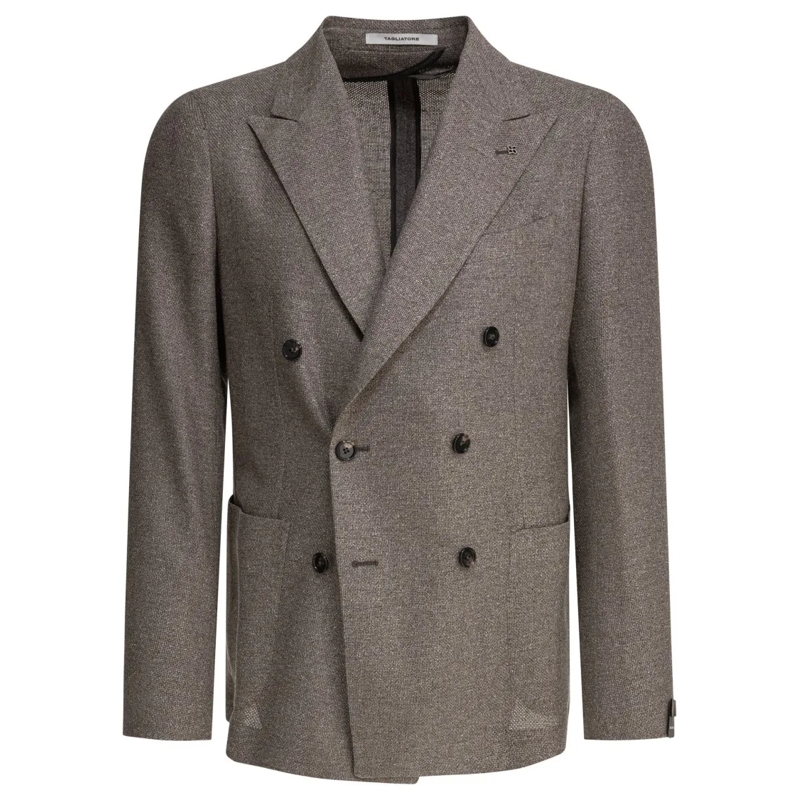 Tagliatore Blazer Textured Silk-Wool Blend Double-Breasted Jacket Grey
