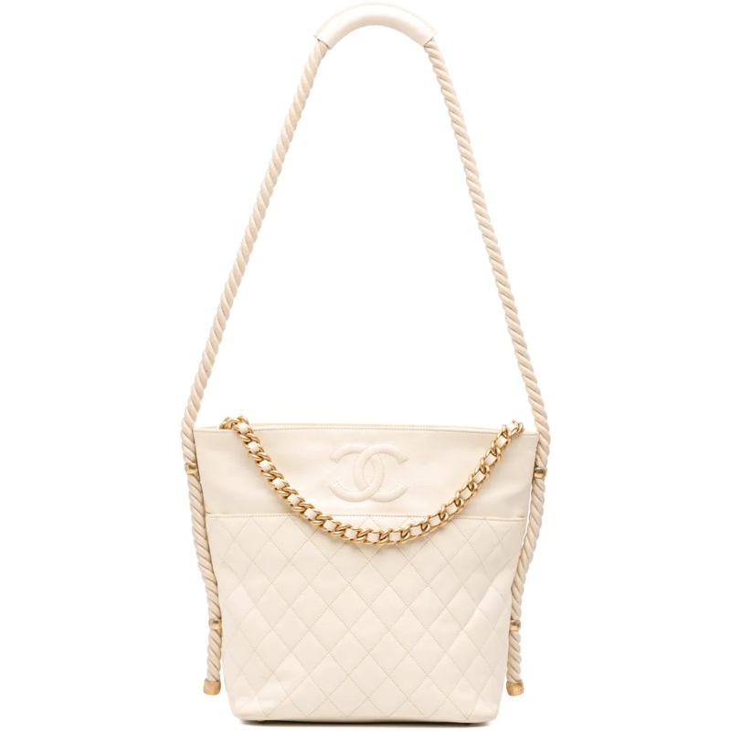 Chanel Sac à bandoulière Crumpled Calfskin En Vogue Rope Satchel weiß