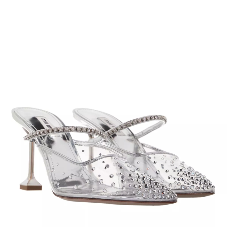 Miu Miu Crystal Vinyl Mules Silver Mule