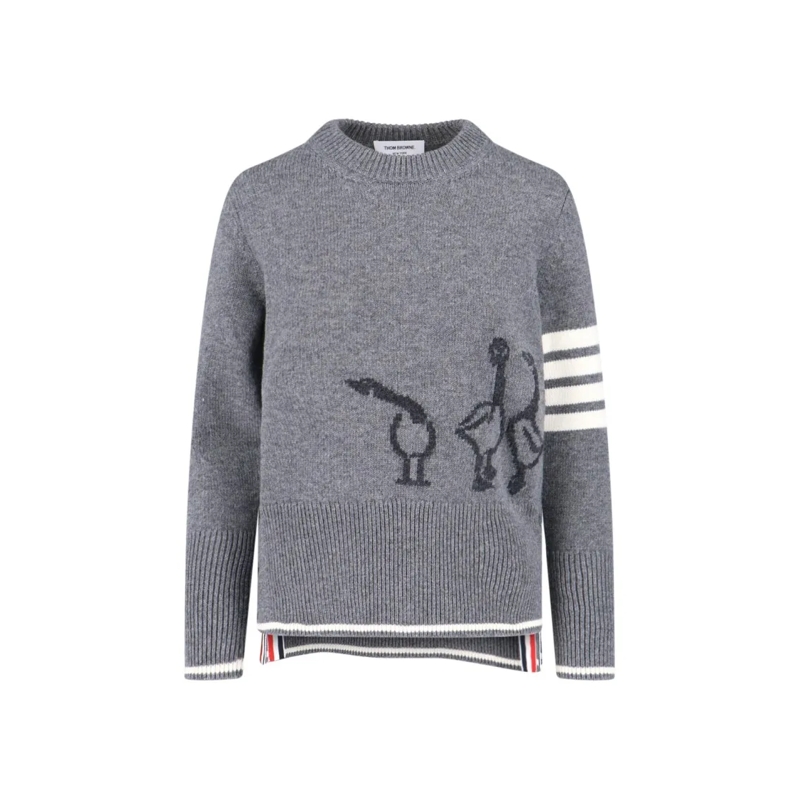 Thom Browne Pull Crew Neck Sweater With Playful Goose Graphic Grey