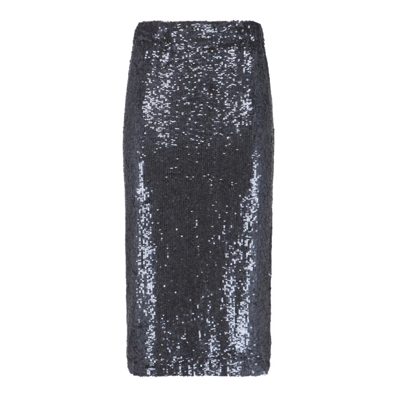 P.A.R.O.S.H. Jupe midi Straight Silhouette Black Sequin Midi Skirt Black