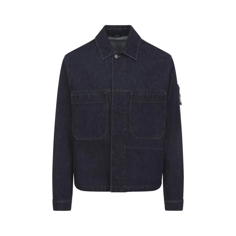 Stone Island  Dark Indigo Cotton Jacket With Classic Collar And  Black