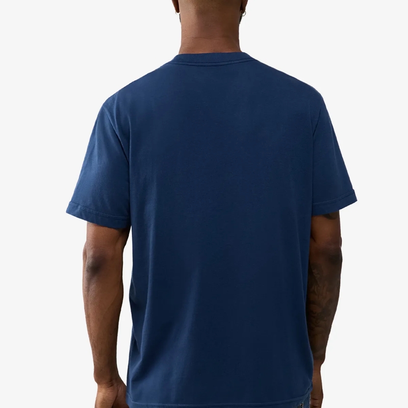 True Religion T-Shirt - Gerader Schnitt- Rundhals- Überschnittende Sch blau(Image 4)