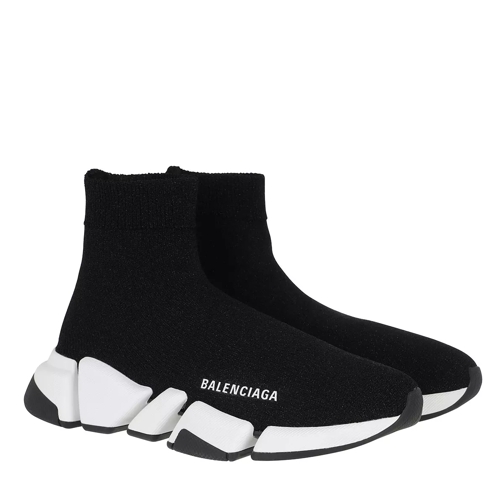 Balenciaga Speed 2 Sneakers Shiny Knit Black/White High-Top Sneaker