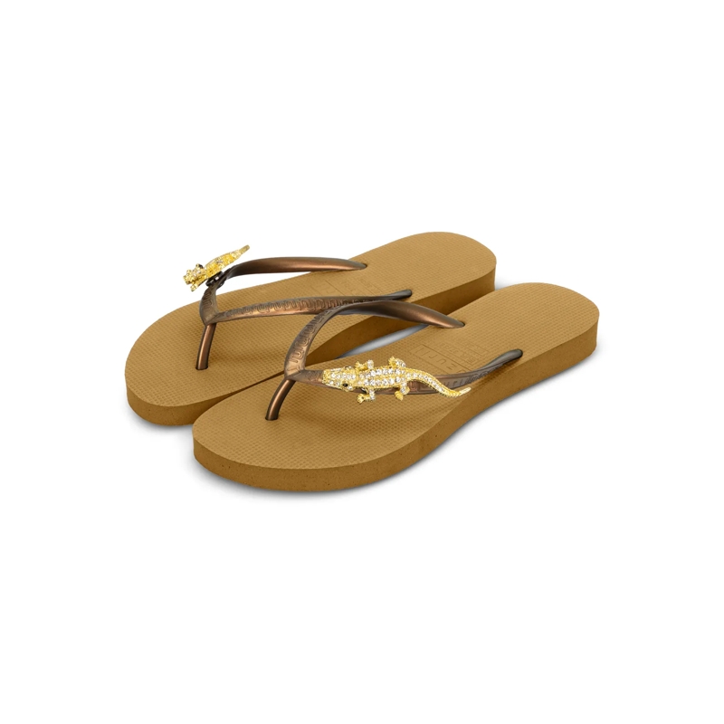 UZURII Flip Flops Zehentrenner Gold Crocodile Switch ocker(Image 3)