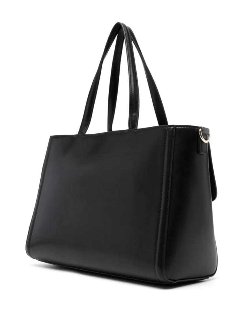 Twin-Set Shoppers & Totes Structured Black Tote Bag With Gold-Tone Clasp in zwart