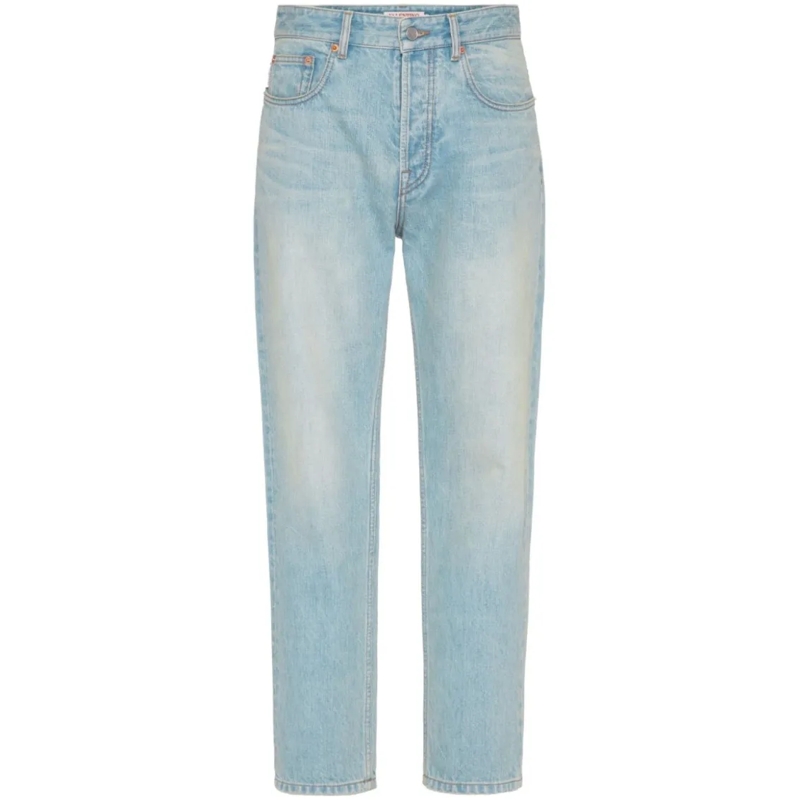 Valentino Garavani Jeans Mid-Rise Tapered Leg Denim Trousers Blue