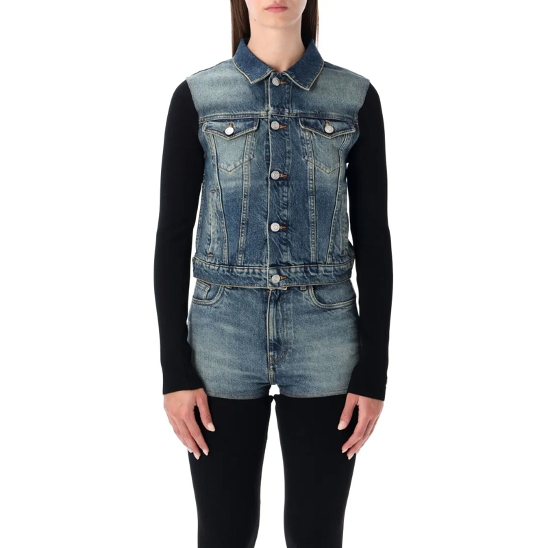 Coperni Spijkerjasje Hybrid Rib Knit And Denim Trompe-L’Œil Jacket Black