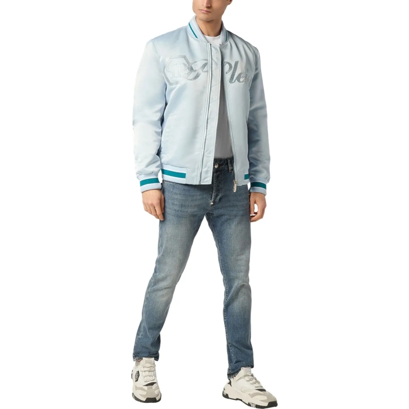 Philipp Plein Bomberjacke Bomberjacke Mit Schmucksteinen hell-blau(Image 4)
