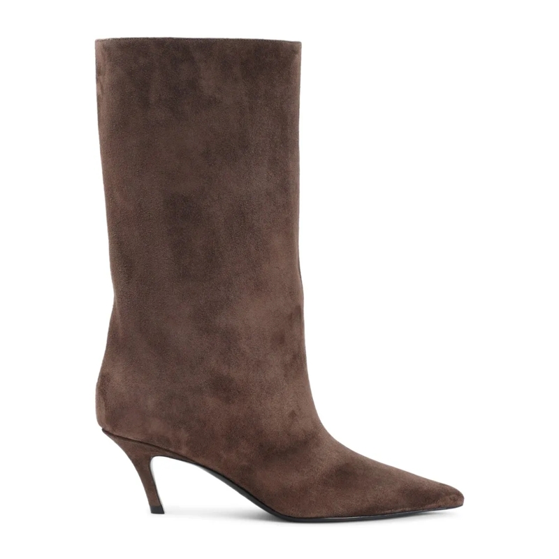 Amina Muaddi Stiefel Mid-Calf Suede Ankle Boots Brown