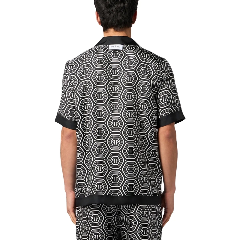 Philipp Plein Hemd Silk Bowling Shirt Monogram 70'S schwarz(Image 2)