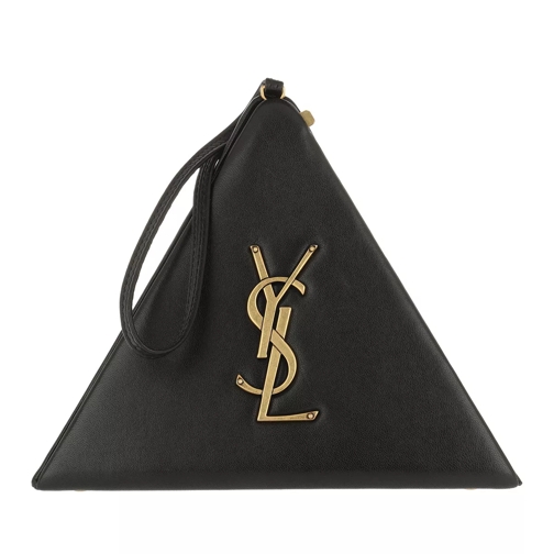 Saint Laurent Pyramid Box Leather Black Wristlet