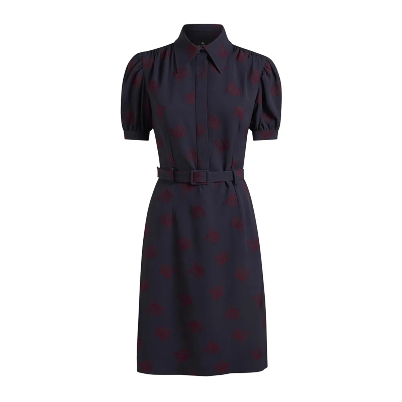 Etro Midi-jurk Jacquard Floral Minidress With Belted Waist Black