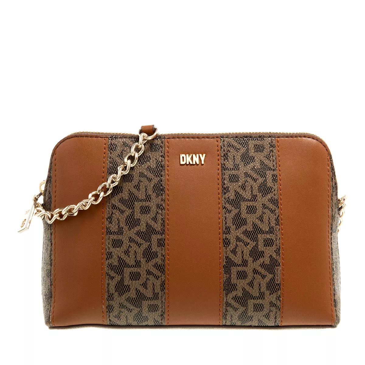 DKNY Brown Signature Coated Canvas and Leather Zip Messenger Bag Dkny