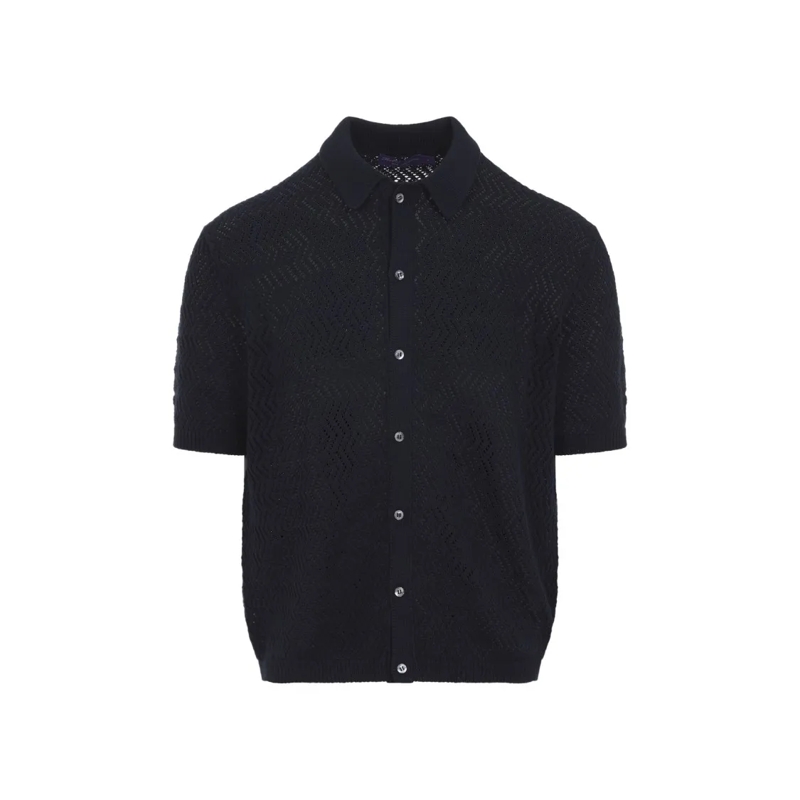 Ralph Lauren X Purple Label Pullover Textured Blue Button-Down Knit Sweater Black