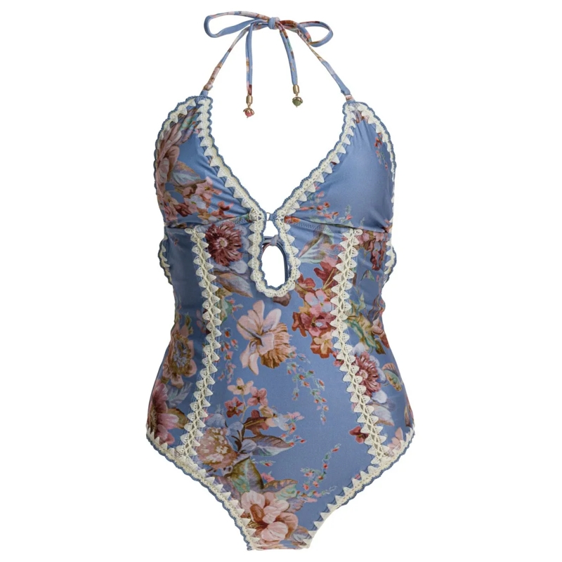 Zimmermann  "Awaken Crochet Keyhole" Swimsuit Grey