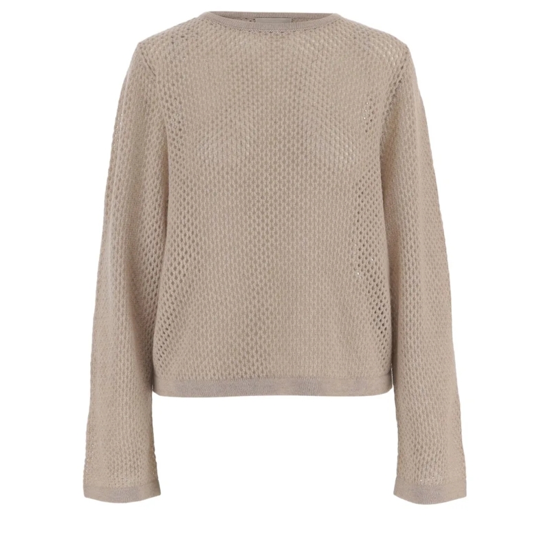 Allude Pullover Geometric Openwork Knit Sweater With Curved Hem Pink