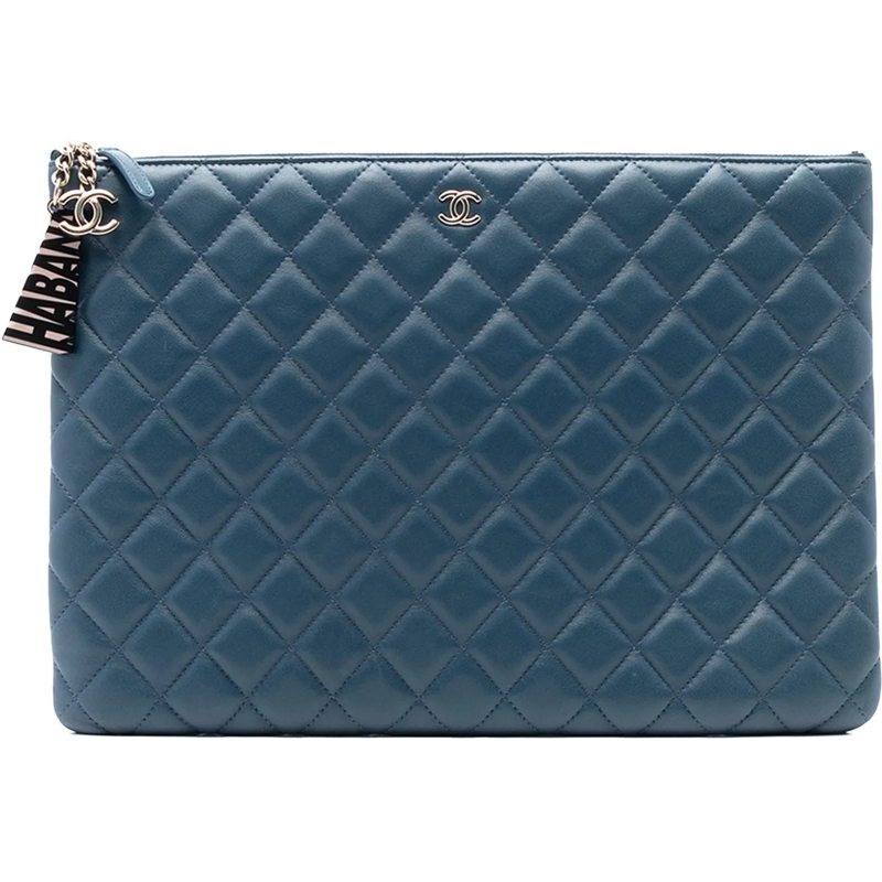 Chanel Pochette Large Quilted Lambskin La Habana O Case Clutch blau
