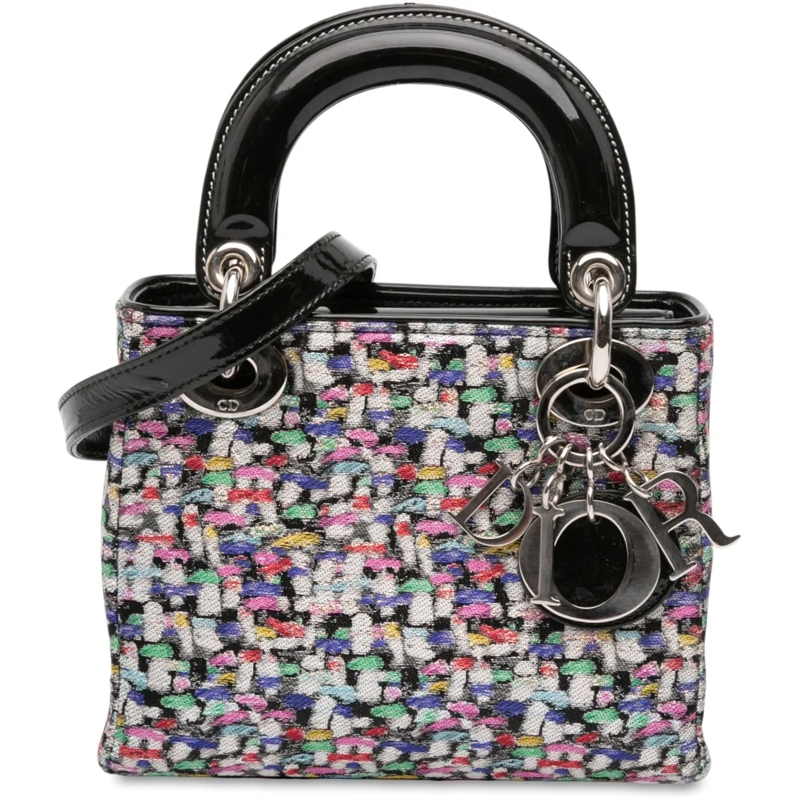 Christian Dior Schultertasche Mini Multicolor Metallic Fabric and Patent Leather schwarz