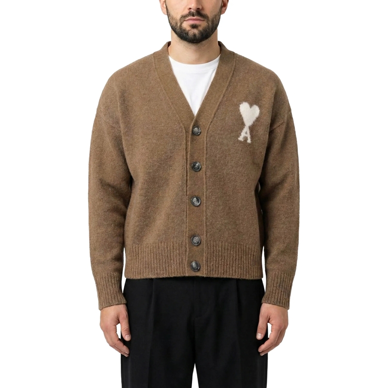 AMI Paris Strickjacke Strickjacke mit Logo braun(Image 2)