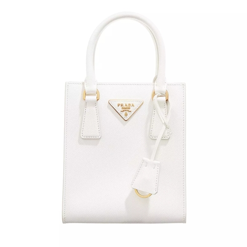 Prada Logo Tote Bag Leather White Rymlig shoppingväska