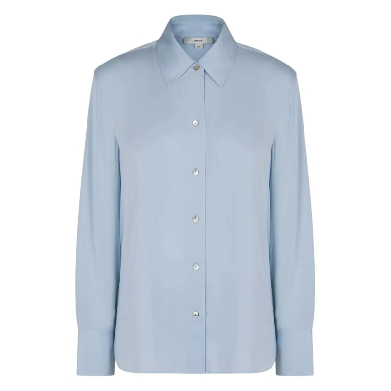Vince Hemd Stretch Silk Shirt With Classic Collar Blue