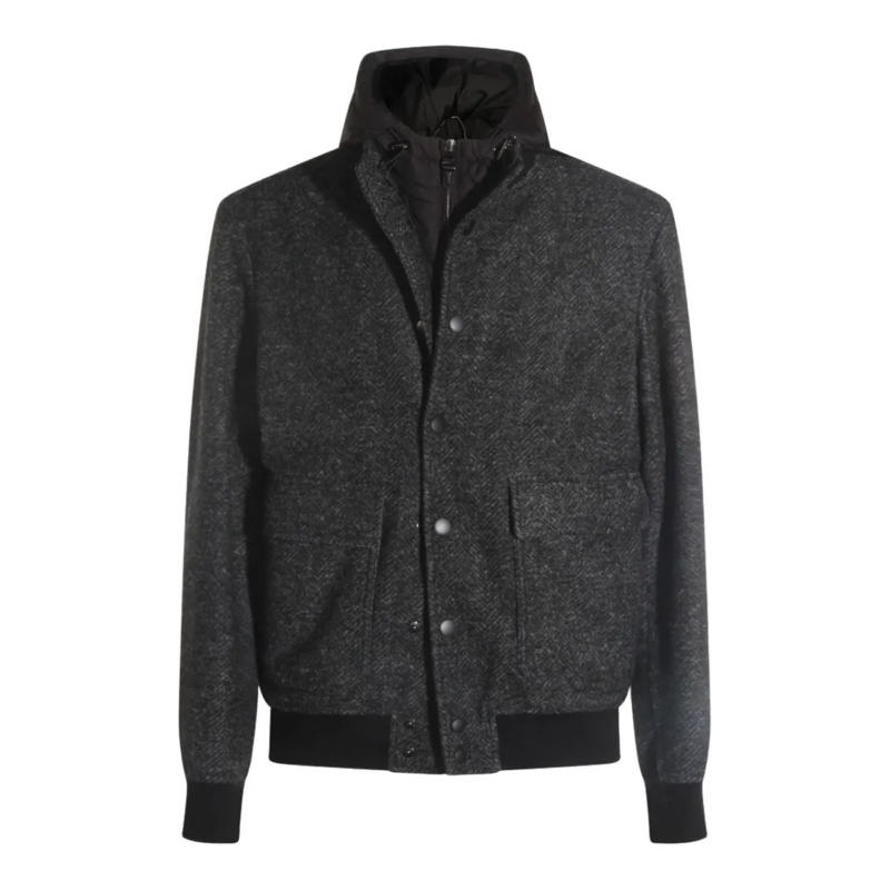 Canali  Textured Dark Grey Herringbone Jacket Black