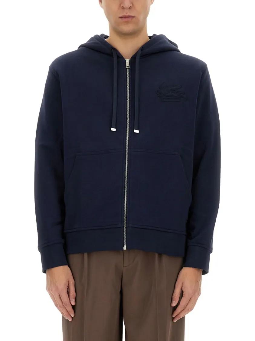Thumbnail - Etro - Zip-Up Black Hoodie With Embossed Logo - Größe L - blau