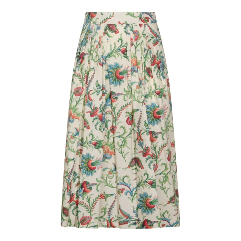 Etro Minirok Floral Pleated Midi Skirt Grey