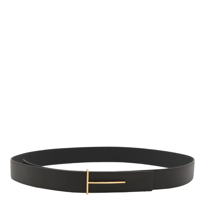 Tom Ford Riem Sleek Black Leather Belt With Gold-Tone Buckle Black