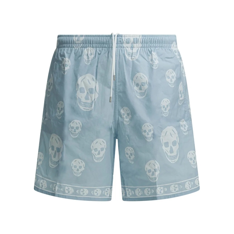 Alexander McQueen  Lightweight Beach Shorts With Skull Motif And Draw Grey