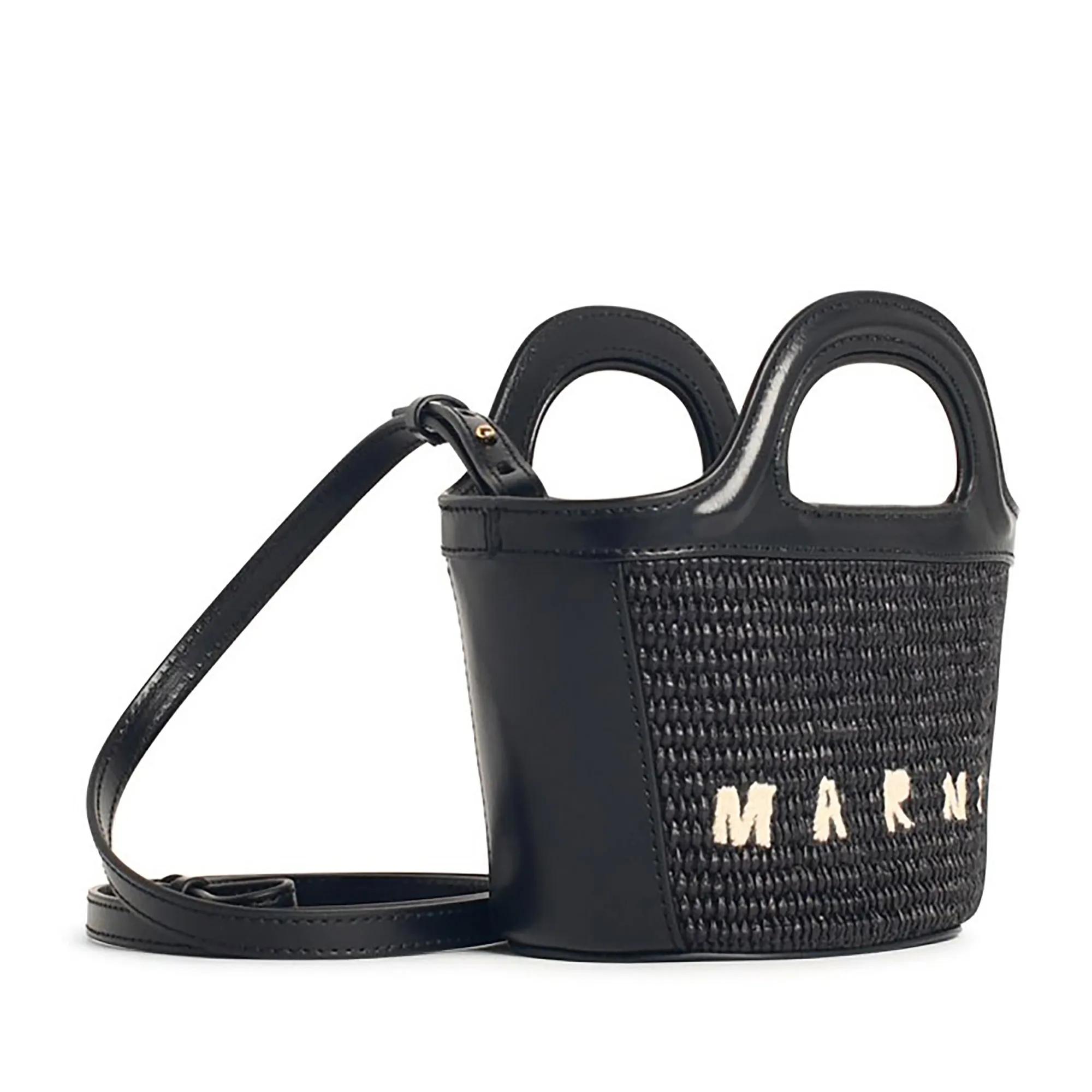 Marni Totes & shoppers Brown Cotton Blend 'Tropicalia' Micro Bag in zwart