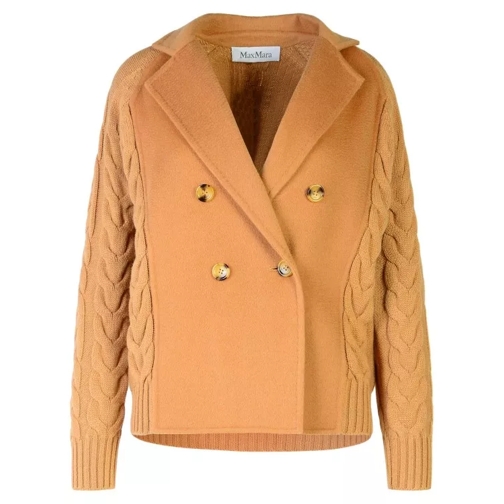 Max Mara Micio' Cardigan In Beige Wool Blend Orange 