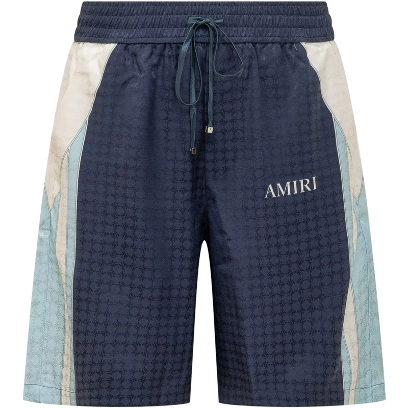 Amiri Shorts Bermuda Quad Panel con Coulisse e Stampa Logo dunkelblau