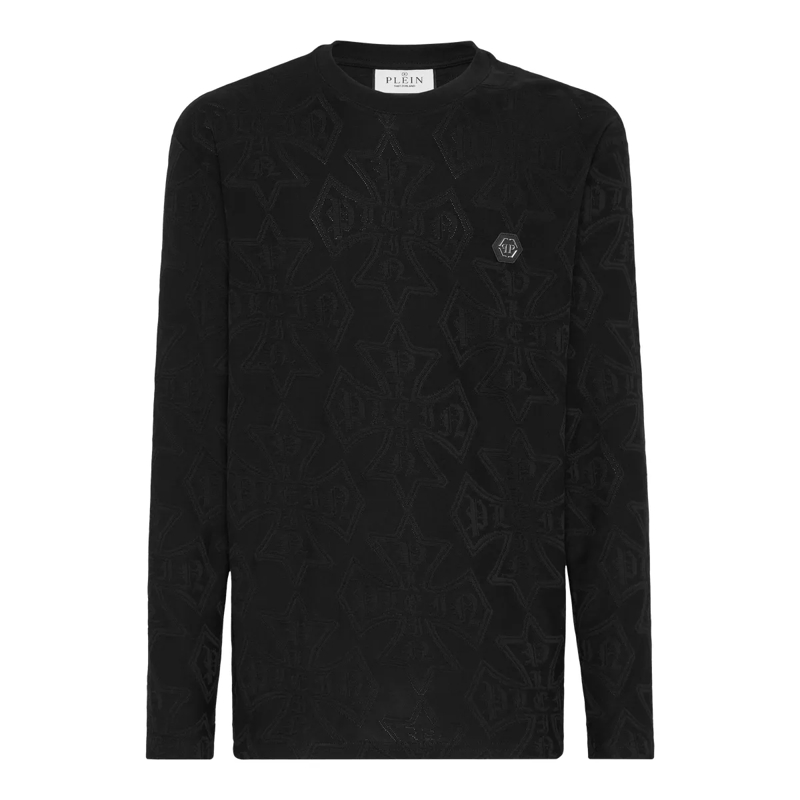 Philipp Plein T-Shirt T-Shirt Rundhalsausschnitt Ls Crest schwarz
